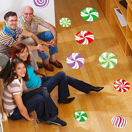 Fancy Land Peppermint Floor Decals - Colorful Christmas Stickers, 36 pcs
