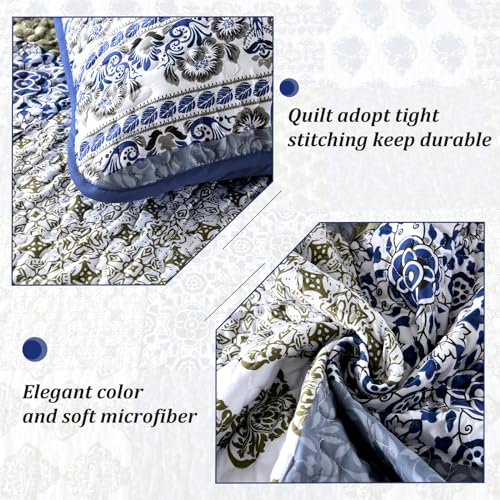 King Size Patchwork Floral Quilt Set - Aqua Blue Microfiber