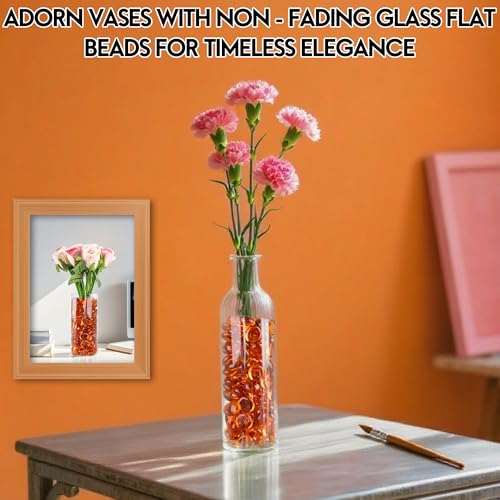 Orange Flat Glass Gems (1 lb) - Decorative Pebbles for Vases & Aquariums