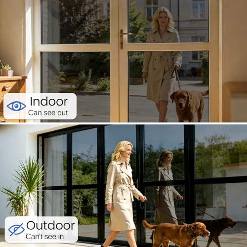 One Way Window Privacy Film - Black 17.5" x 78.7" - Heat Blocking, UV Protection, Static Cling