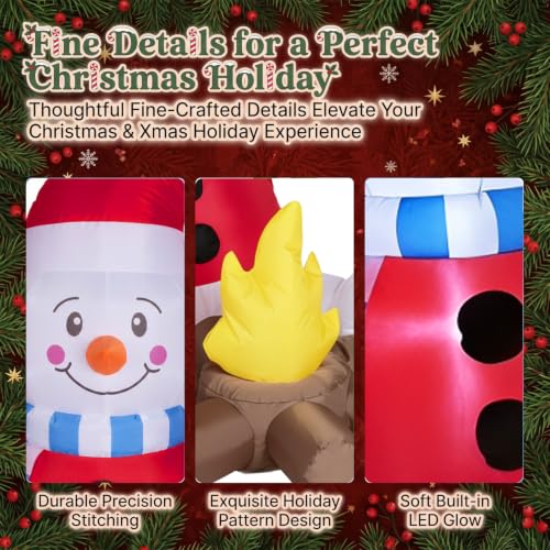 Red 6FT Christmas Inflatable Snowman & Reindeer with Fire Pit - Kendane