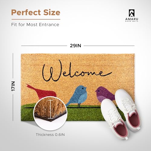 Colorful Birds Coir Welcome Mat, 17 x 29 Inch Non-Slip Entryway Door Mat