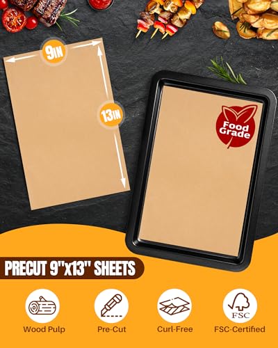 Unbleached Precut Parchment Paper Sheets 9x13 Inch - 140 Pack Non-Stick Baking Paper