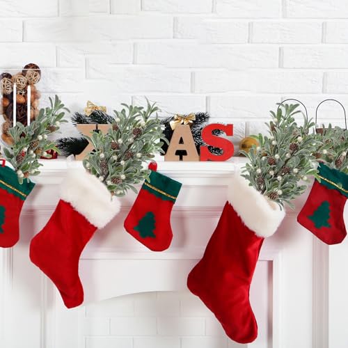 Solsew 6 Pcs Christmas Artificial Mistletoe Picks with White Berries, 17.3 Inches