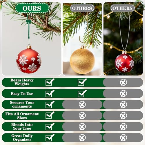 ANGAR 48-Pack Christmas Ornament Hooks, Adjustable No-Slip Green Hooks