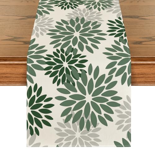 Artoid Mode Dark Green Dahlia Floral Table Runner 13x120 Inch for Home & Party Decor