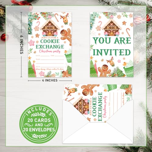 Weifuju M4 Christmas Party Invitations for Girl, Cookies Exchange, Pink Xmas Invite Cards, 20 with Envelopes