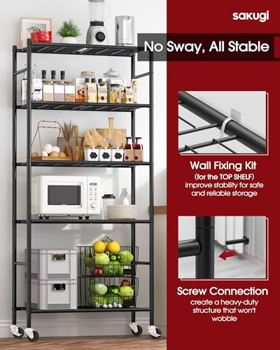 5-Tier Metal Storage Shelves 33" Heavy Duty Wire Rack with Wheels