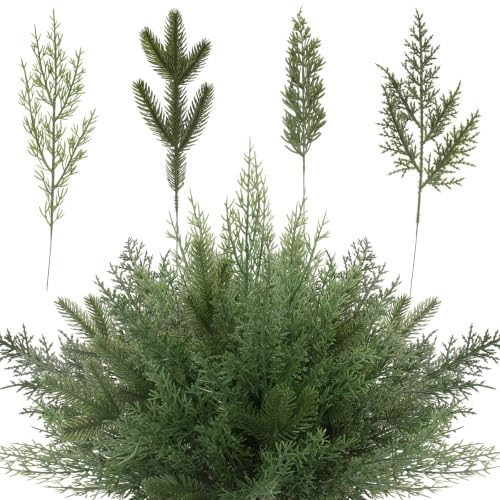 Hananona 50 Pcs Artificial Pine Branches Mix – Bendable Cedar Pine Stems