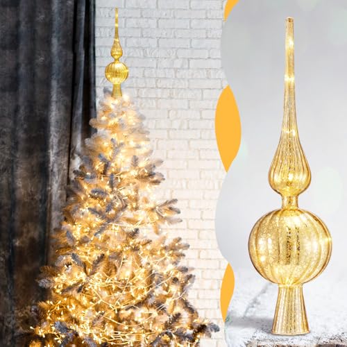 12-Inch Mercury Glass Christmas Tree Topper - Vintage Gold Finial Ornament