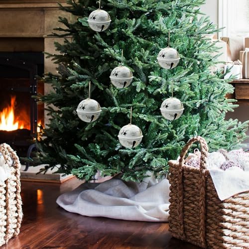 Nature Vibe Handpainted White Metal Christmas Bells Set of 3 - Rustic Holiday Ornaments