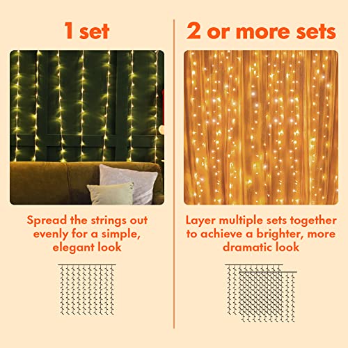 300 LED Warm White Curtain String Lights - 8 Modes Plug-In Fairy Lights