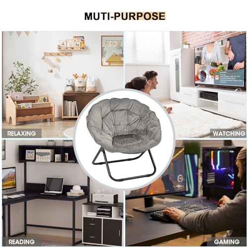 Foldable Faux Fur Saucer Chair - Comfortable Moon Chair for Dorm & Bedroom