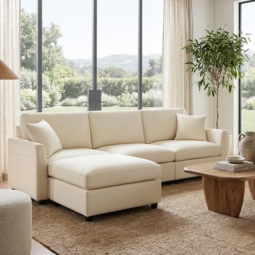 Iroomy Beige Modular Cloud Sectional Sofa with Ottoman – 3 Seat & Ottoman Set