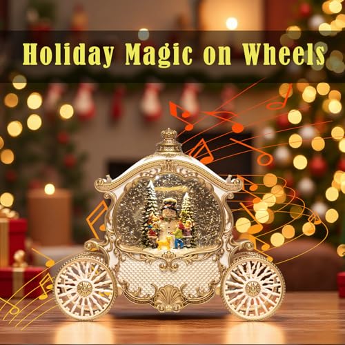 Musical Christmas Carriage Snow Globe Lantern with LED Light & Glitter