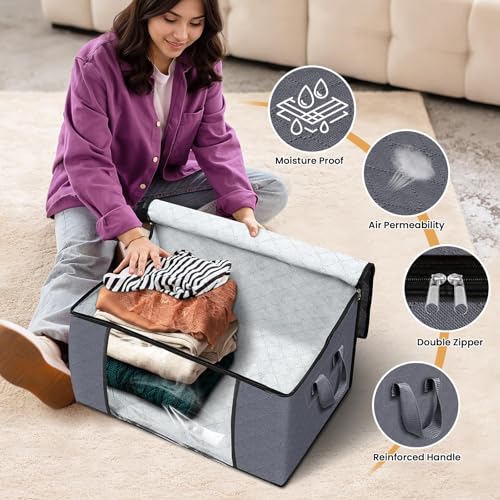 6 Pack Foldable Storage Bags with Lids Clear Window and Handles