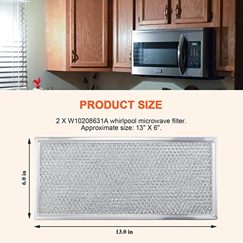 W10208631A Microwave Grease Filter, 13-inch x 6-inch, Pack of 2