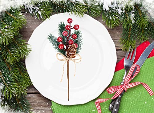 10-Pack Glitter Christmas Berry Picks with Pine Branches and Cones for Wreaths & Decor