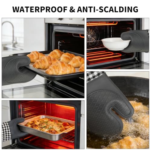 4-Piece Heat-Resistant Silicone Oven Mitt and Pot Holder Set, Grey