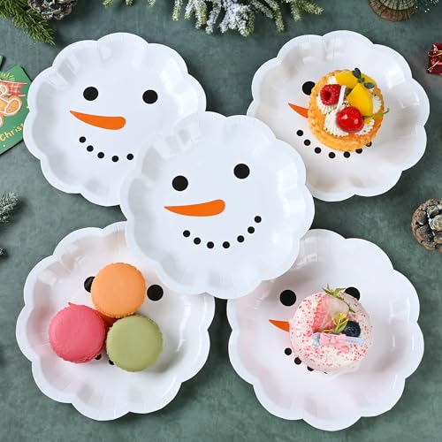 AimFun 48-Pack Snowman Christmas Paper Plates - Winter Holiday Disposable Dessert Plates