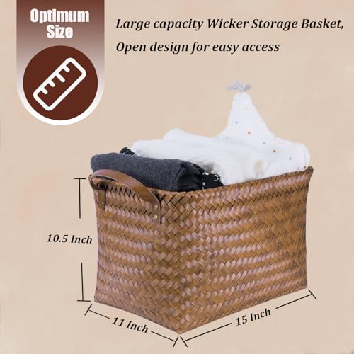 BROWNLILY Handwoven Wicker Storage Baskets for Shelves, Pack of 4