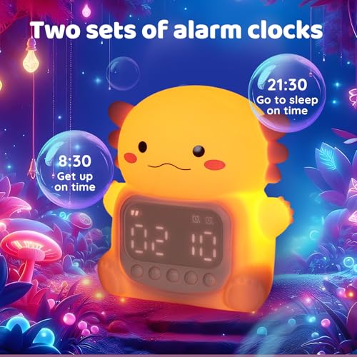 Axolotl Kids Alarm Clock with LED Night Light - Pink Bedside Clock