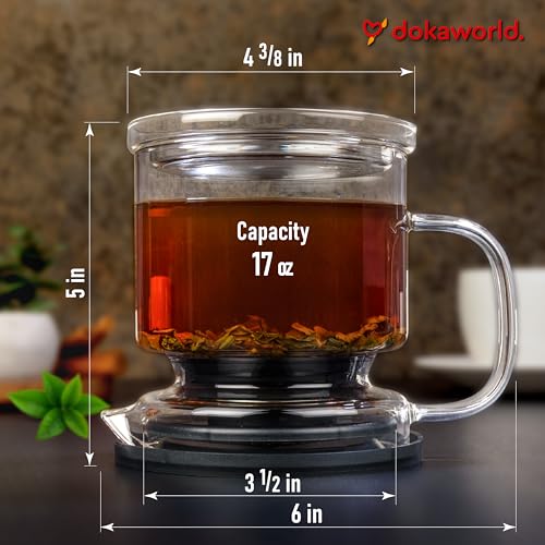 Dokaworld Transparent Glass Tea Infuser 17oz with Lid – Loose Leaf Brewer