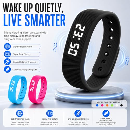 Silent Vibrating Alarm Wristband with Step Counter for Heavy Sleepers