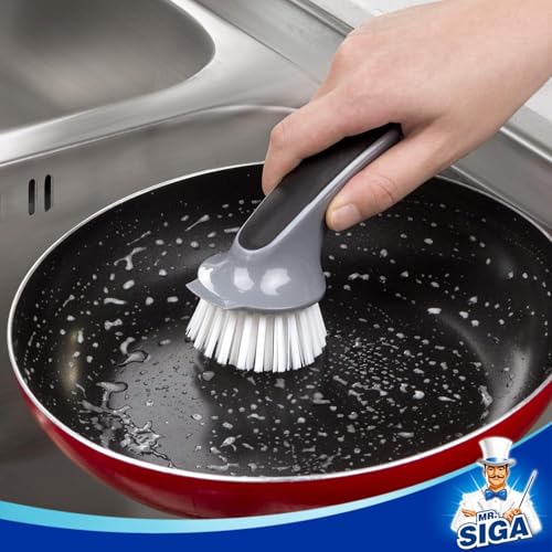 Non-Scratch Pot and Pan Cleaning Brush with Scraper - 2 Pack, Gray
