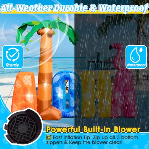 7FT Inflatable Aloha Sign with Palm Tree & Flamingo, LED Luau Party Decor