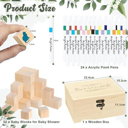 78-Piece Baby Shower Guest Activity Kit with Wooden Blocks and Paint Pens