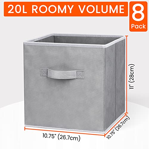 11-Inch Fabric Storage Cubes 8-Pack Collapsible Closet Organizer Bins Grey