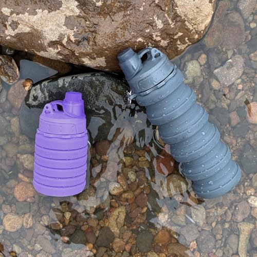 Collapsible Silicone Water Bottle 500ml Foldable Travel Sports Flask with Buckle