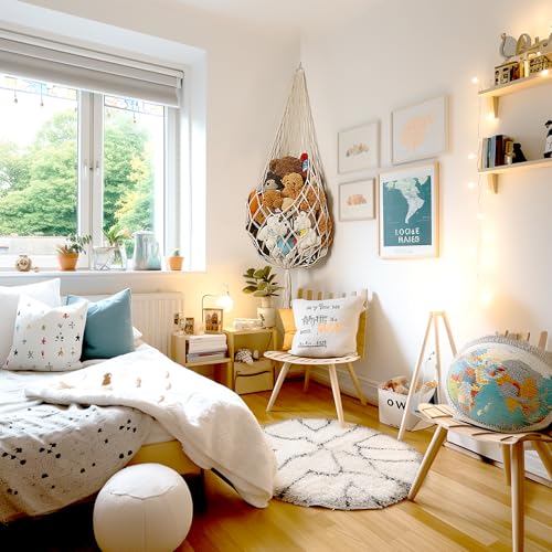 Boho Macrame Stuffed Animal Hammock for Corner Storage