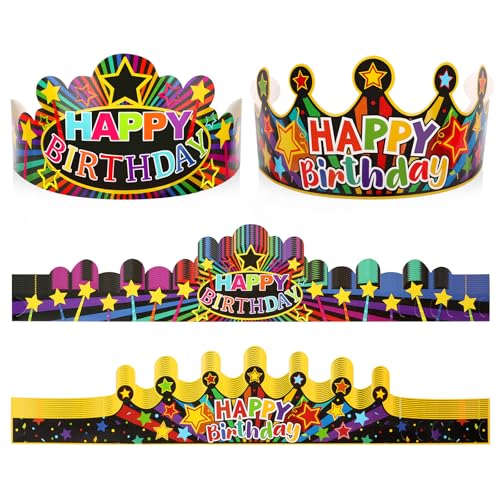 Birthday Party Crowns - 30 Pack Paper Happy Birthday Hats for Kids Party