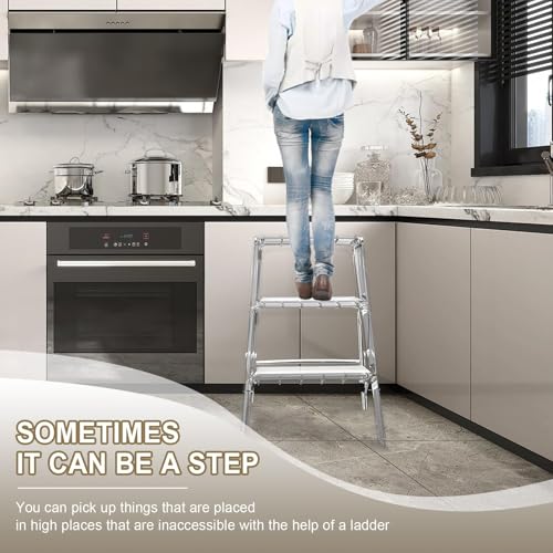 3-Step Acrylic Folding Step Stool, 350lb Capacity Non-Slip Ladder