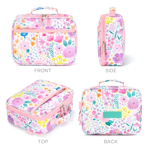 Mibasies Insulated Kids Lunch Box for Girls Pink Flower School
