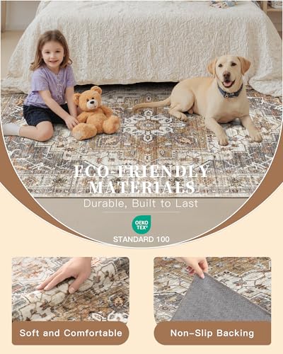 Washable Vintage Hallway Runner Rug 2x8 Ft - Non-Slip Low-Pile Carpet