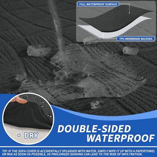 Waterproof Stretch Ottoman Cover - Washable Dark Gray Slipcover