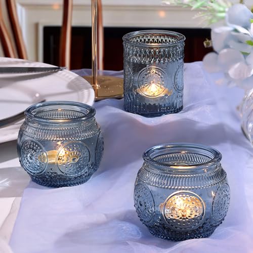 24-Piece Blue Votive Candle Holders Set - Glass Tea Light Holders