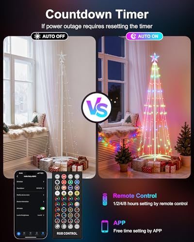 Minetom RGB App-Controlled 5FT/6FT Christmas Cone Tree Lights with Star Topper, Music Sync & DIY RGB Light Show