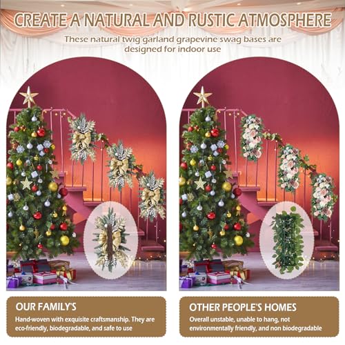 15-Inch Grapevine Swag Wreath Base - Natural Vine Craft Frames, 6 Pack