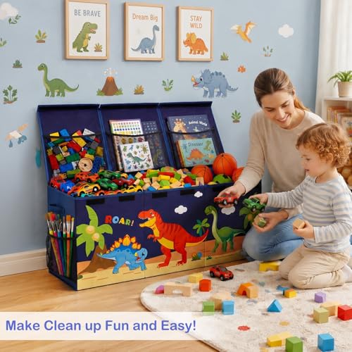 Collapsible Toy Box with Adjustable Divider and Lid Storage
