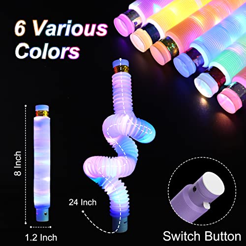 Light Up Glow Sticks Fidget Tubes 24 Pack - Glow in the Dark Party Favors for Kids (LITFP)