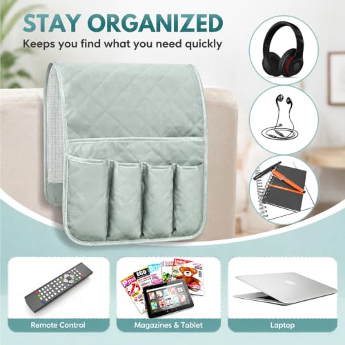 5-Pocket Armchair Caddy Organizer for Recliners and Sofas, Sage Green