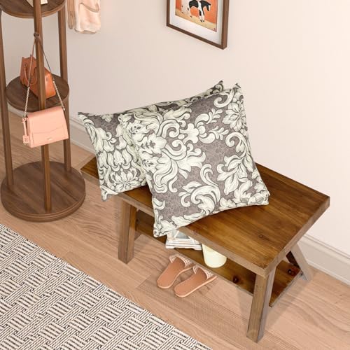 30-Inch Solid Wood Farmhouse Bench, Rustic Indoor Entryway Seating
