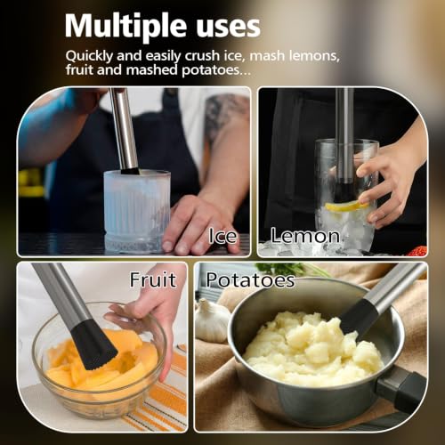 Ohtomber 8-Inch Stainless Steel Cocktail Muddler for Drinks & Bar Tools