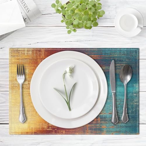 Abstract Vintage Art Linen Placemats - Set of 4, 12x18 Inch Table Mats
