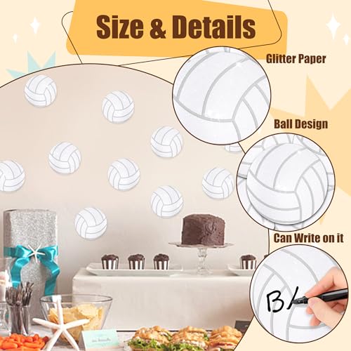 100Pcs Glitter Volleyball Paper Cutouts for Sports Party Decorations