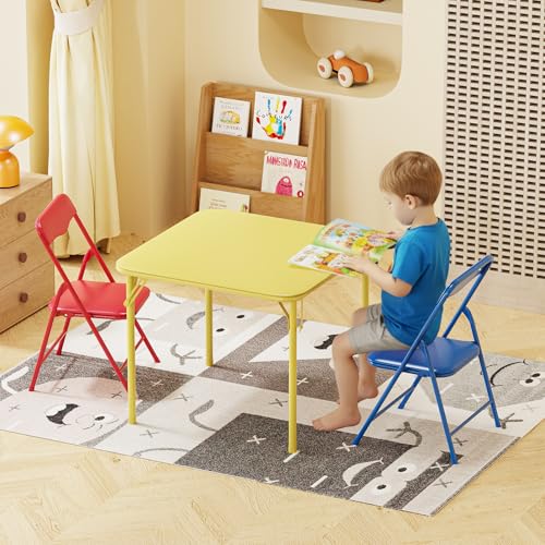 3-Piece Kids Folding Table and Chairs Activity Set, Sturdy Metal Frame